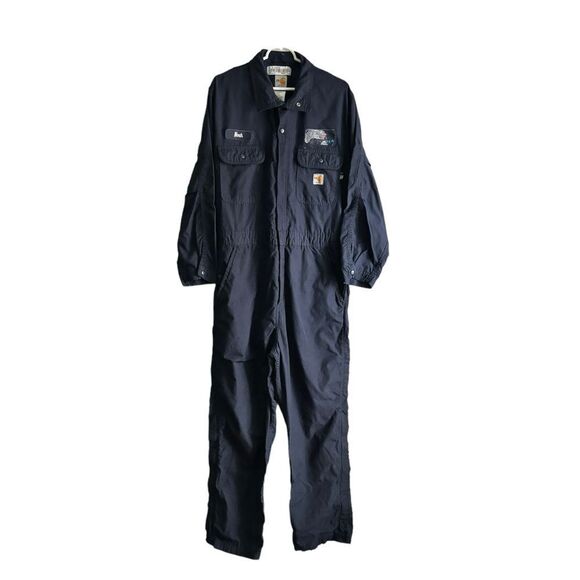 Carhartt Men's Flame Resistant Unlined Coverall Dark Blue Size Medium EUC 1 0449 - Picture 3 of 14